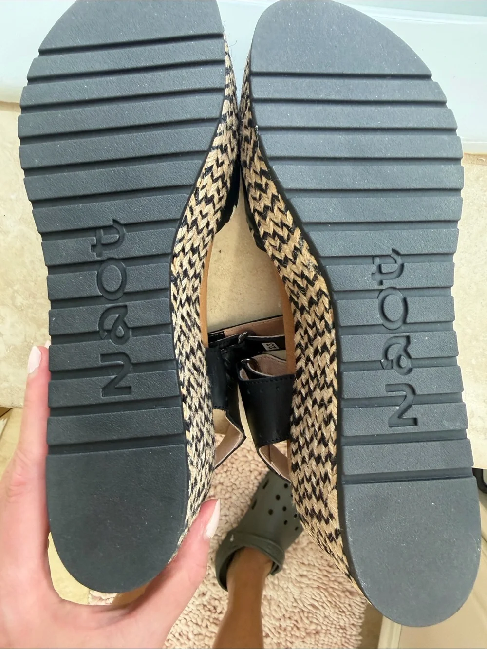 Naot Black Braided Espadrille Platform Sandals size 10